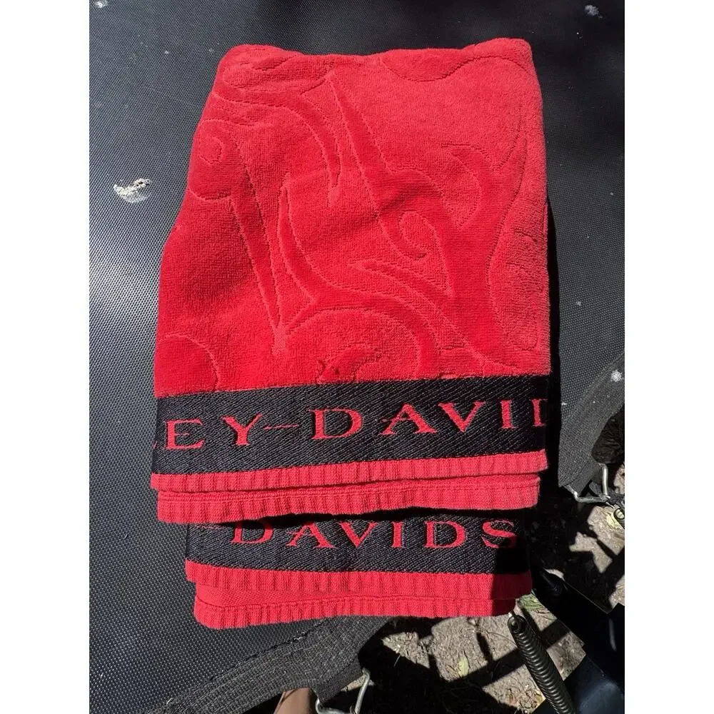 *SET OF 2*Harley-Davidson Cotton Towels 52x28 Red/Black Motorcycle Bath